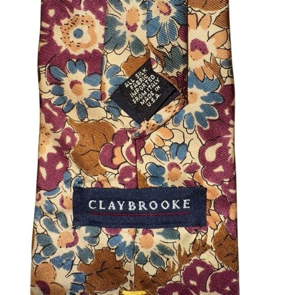 Claybrooke Men's Fall Floral 100% All Silk Tie - Picture 2 of 7
